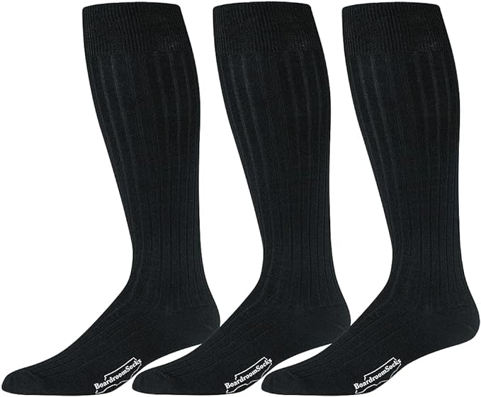 Merino Wool Dress Socks for Men – Over-the-Calf, Ribbed Wool Dress Socks for Size 8-12 – Breathable, Reinforced Heel and Toe