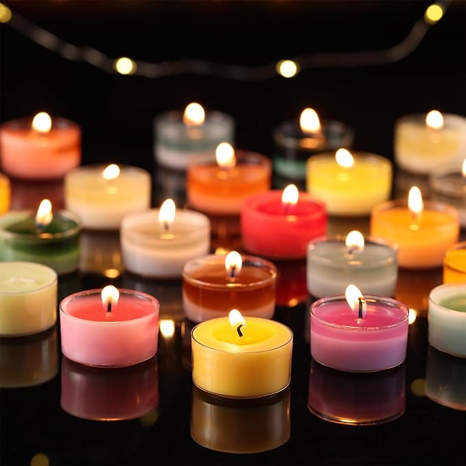 Citronella Scented Tea Lights Candles – Yellow – 6 Hour Burn – 100% Palm Wax – Scented Tealight Candles for Outdoor Summer Nights, Patio Dining – 48 Pack Scent Votive Candle