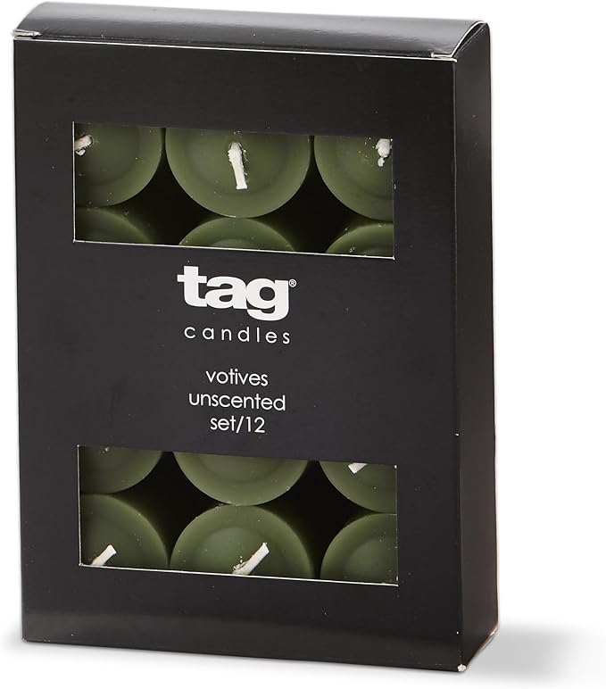 tag Color Studio Votive Candles Set of 12 Olive Green Smokeless Paraffin Wax Burn Time 5 Hrs. Votive Olive Green