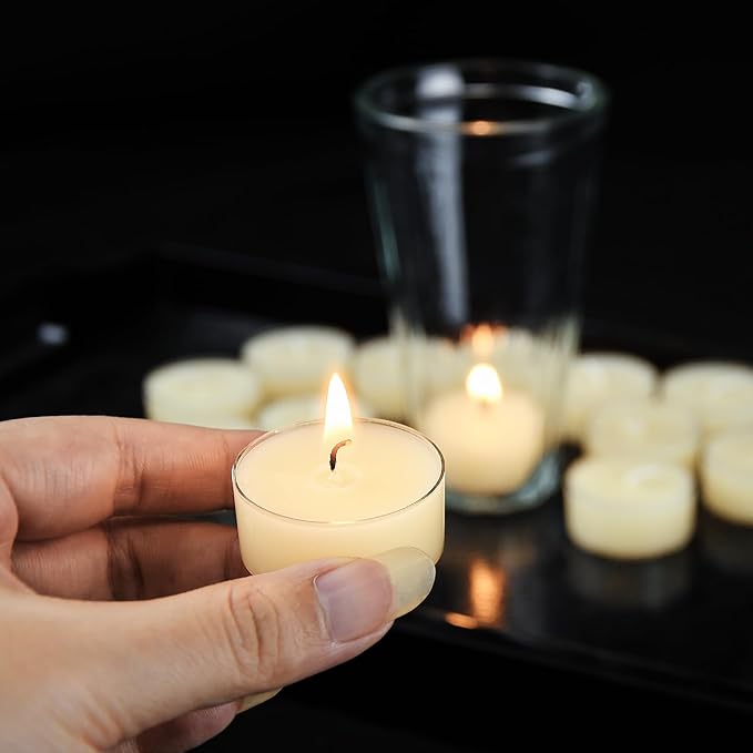 Ivory Natural Beeswax Tealight Candles,4 Hour Extended Burn Time,Dripless & Smokeless Beeswax Candles (16 Packs)