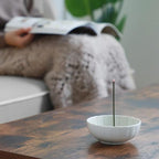 Asayu Japan White Lotus Incense Holder for Sticks 4.1 inch (105mm), Traditional Made in Japan Ceramic Ash Catcher and Brass Incense Burner Set, Japanese Incense Bowl