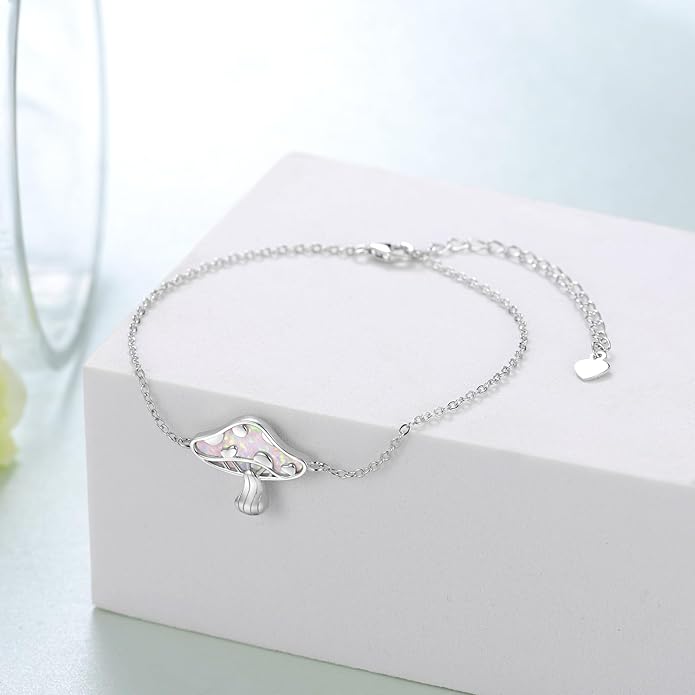 TYSO Mushroom Bracelet 925 Sterling Silver White/Pink/Blue Opal Mushroom Bracelet Jewelry Gift for Women