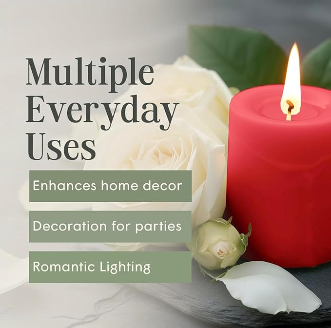 Mister Candle Rustic Red Pillar Candle – 3" x 6" Handmade Unscented Solid Color – 80 Hour Long Burn – Holiday Candle for Christmas Décor, Weddings, Centerpieces & Rustic Home Decorations