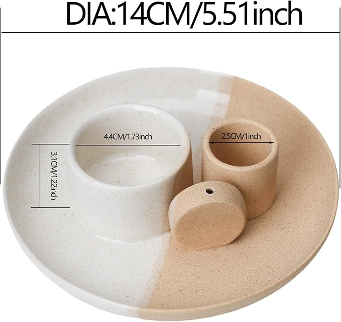 4 in 1 Incense Holder, Ceramic Incense Stick and Palo Santo Holder,Sage Holder for Burning- 5.5" Ceramic Ash Catcher Tray for Meditation and Yoga Room (White Sand)