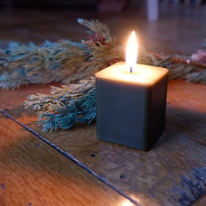 Candlestock Real Bayberry Square Votive Candle Pack - Pure Bayberry & Beeswax Blend - Pack of 4 Natural Square Votive Candles - No Fragrance Added