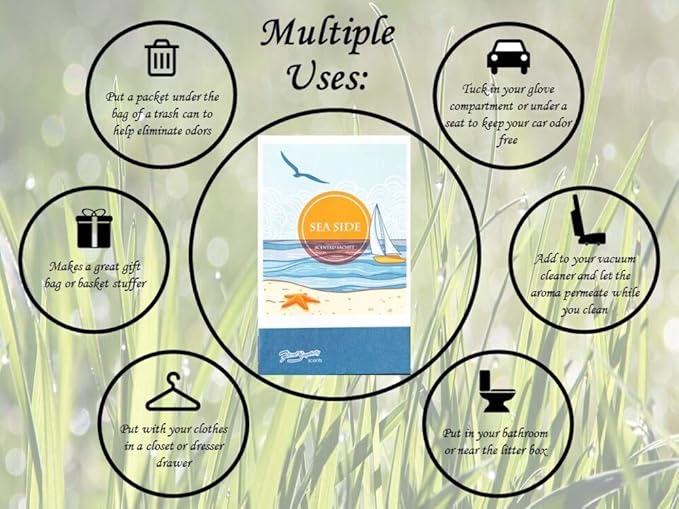 Seaside Scented Sachets Pack of 6, Spring and Summer - Long-Lasting Scented Bags, Home Fragrance, Air Freshener & Deodorizer for Closet, Room, Drawer, or Cars, Made in USA