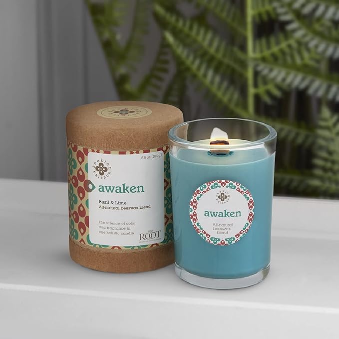 Root Candles Seeking Balance Wood Wick Spa Candle Aromatherapy Candles, 6.5-Ounce, Awaken: Basil & Lime
