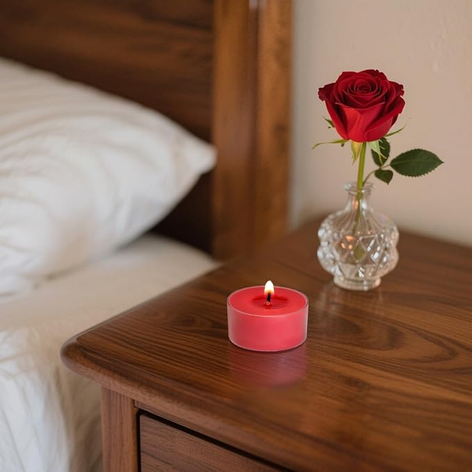 Scented Tea Lights Candles, Wisper of Rose, 48 Pack – Red Scented Tealight Candles– 100% Palm Wax – 6 Hour Burn Time Aromatherapy Tea Light Votive Candle for Dinner, Bedroom, Spa