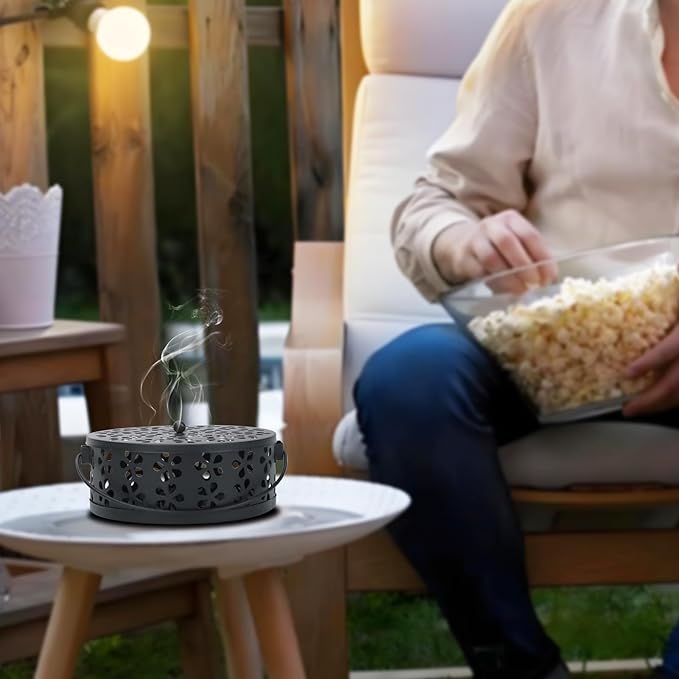 Mosquito Coil Holder Indoor Outdoor Portable Incense Coil Burner for Patio Camping (Black)