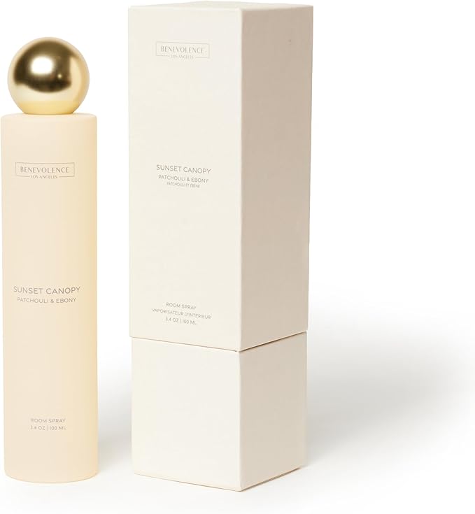 Benevolence LA Sunset Canopy Room Spray | Patchouli & Ebony | 3.4oz | Versatile Home Fragrance, Pillow & Linen Spray | Low VOC, No Alcohol | Malibu Sands Collection
