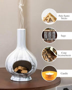 Handmade Ceramic Incense Holder，Stick & Backflow - Sage Holder for Burning ，Meditation Accessories，Easily Grab All Incense Ash (Marble)