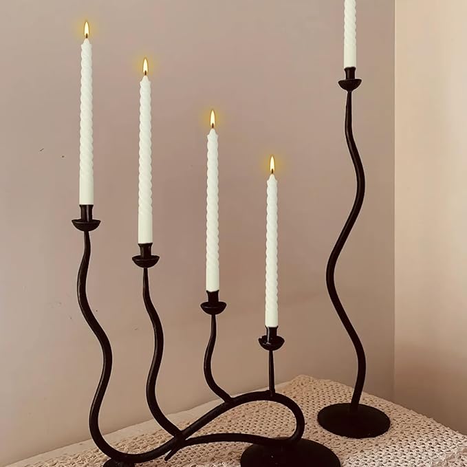 12 Pack 10 inch Ivory Spiral Taper Candles - Dripless, Smokeless, Unscented - 7 Hour Long Burning - Hand Poured Tall Candlesticks - Perfect for Dinner,Party,Wedding and Home Decoration.