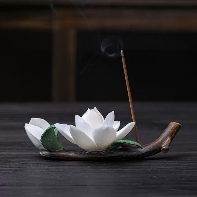 Handmade Ceramic Incense Holder for Home,Perfect Yoga Meditation Accessory, Elegant Home Office Decor for Women, Unique Gift for Her (Floral Design)
