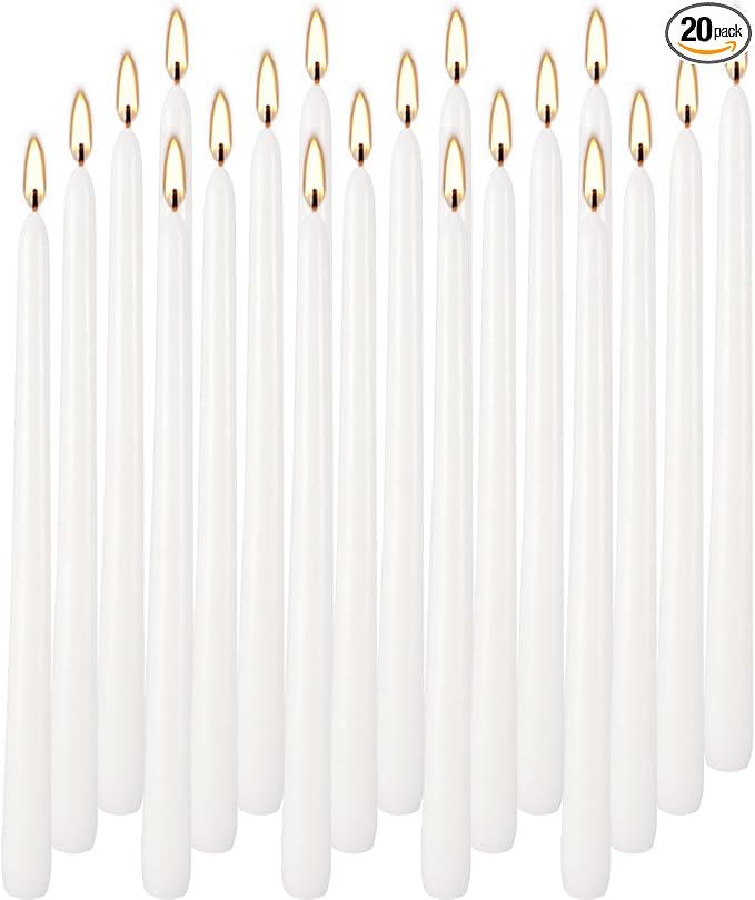 20 Pack White Taper Candles 12 Inch Tall 3/4 Inch Thick Burn 10 Hours