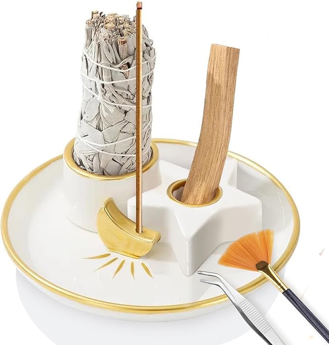Incense Burner Holder, Palo Santo Holder, Sage Holder for Burning, Incense Holder for Sticks, Candle Holder, 5.9 inches Ceramic Ash Catcher Tray for Meditation Yoga Room