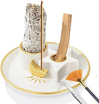 Incense Burner Holder, Palo Santo Holder, Sage Holder for Burning, Incense Holder for Sticks, Candle Holder, 5.9 inches Ceramic Ash Catcher Tray for Meditation Yoga Room