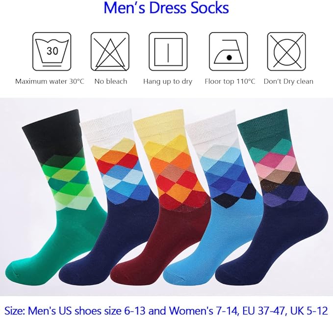 DRASEX Men's Dress Socks Funky Colorful Pattern Cotton Novelty Casual Crew Socks