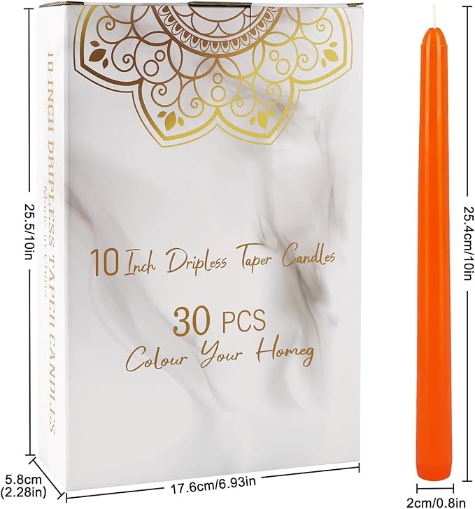 30 Pack 10 inch Assorted Color Spell Taper Candles –Unscented Dripless,Taper Candles for Rituals, Prayer, Birthdays, Meditation, Altar, Spells, Chime Candles - Ideal for Witches-10 Colours.