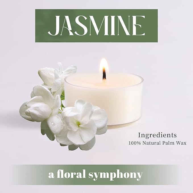 Blossom Jasmine Scented Tea Lights Candles 12 Pack, 4-5 Hours Natural Palm Tea Candles Bulk for Home Scented, Small Tealight Votives for Home Aromatherapy, Baby Shower Favors