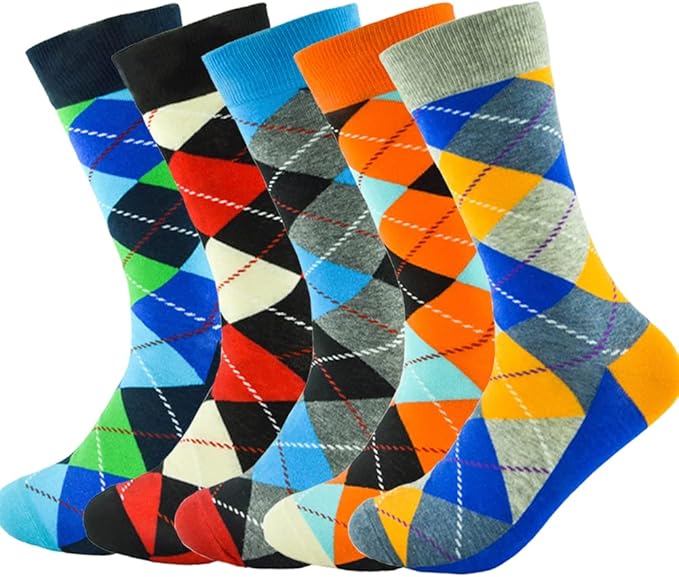DRASEX Men's Dress Socks Funky Colorful Pattern Cotton Novelty Casual Crew Socks