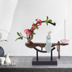 Backflow Incense Holder with LED Light and Begonia, Ceramic Lady Chinese Style Backflow Incense Burner Perfect for Relaxing or Home Decor
