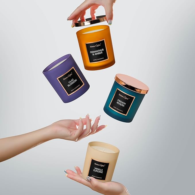 HomeLights Scented Candle Gift Set, Natural Soy Wax Candles, 4 Pack Long Lasting Up 140 Hours, Aromatherapy Candles for Women Men Birthday Thanksgiving Christmas