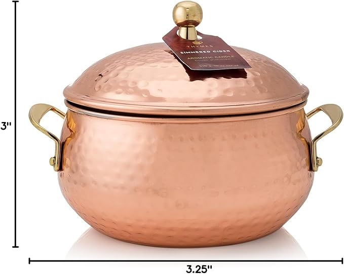 Thymes Simmered Cider Copper Candle - Warm & Spicy Apple Scented Candles for Home - Notes of Apple, Clove, and Cardamom - Luxury Gifts for Women - Fall Decor - 3 Wick (Copper Pot, 18 oz)