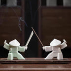 EAEMDY Samurai Figure Figurine Japanese Warrior Statue Decor for Table Room, Incense Holder for Stick Burner Incense Stick Holder, Kongfu Tea Pet Decoration (4.White B+Green B)