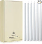 New Burning Formula Unscented Dripless 12-Inch Taper Candles Set of 12 - White, for Wedding, Dinner - Smokeless, Long Burning - Hand Poured, Colored Tall Candlesticks - Blancas