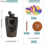 Simcat Backflow Incense Burner Handicraft Hugging Lovers Incense Waterfall Burner Ceramic Incense Holder Censer Romantic Home Decor +20 Backflow Incense Cones 30 Incense Sticks 1 Tweezer 1 Mat