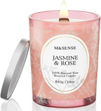 M&SENSE Jasmine Rose Candle, Wooden Wick Heavy Scented Candle, 100 Hours Long Burning No Toxin Natural Soy Wax 18oz, Stress Relief Romance Relax Home Fragrance,Housewarming Gifts for Her Him