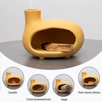 Yellow Palo Santo Holder with Chimney–Mini Fireplace Incense Burner for Sage Burning, Wood Sticks, Cones&Tealights-Handcrafted Ceramic Smudge Bowl,Aromatic Incense Burner-Yoga Meditation Gift