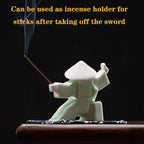 LYART Samurai Statue Decor Japanese Warrior Decor Children's Room Statues, Kongfu Tea Pet Decoration, Incense Holder for Stick Burner Incense Stick Holder(White3 and Green3)