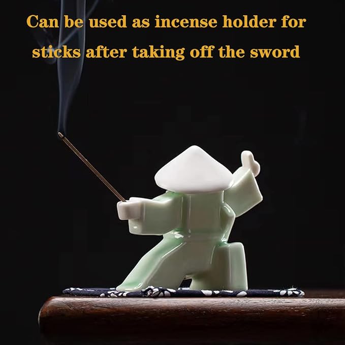 LYART Samurai Statue Decor Japanese Warrior Decor Children's Room Statues, Kongfu Tea Pet Decoration, Incense Holder for Stick Burner Incense Stick Holder(White3 and Green3)