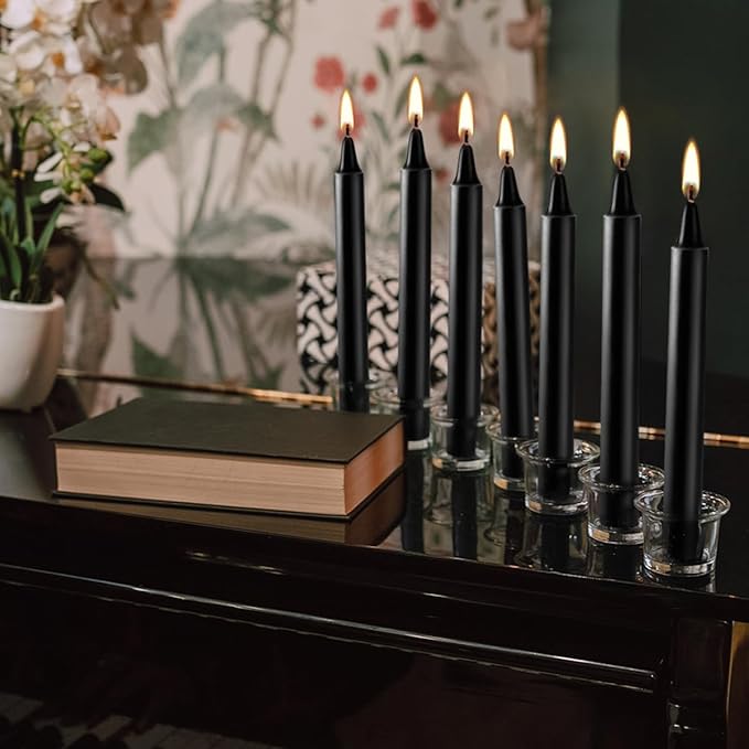 20-Pack of 4-Inch Black Taper Candles - Smokeless, Long-Burning (1.5 Hours Each) - Ideal for Dinners, Parties, Ceremonies, and Shabbat Observances