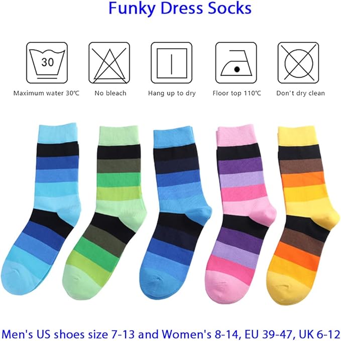 DRASEX Men's Dress Socks Funky Colorful Pattern Cotton Novelty Casual Crew Socks