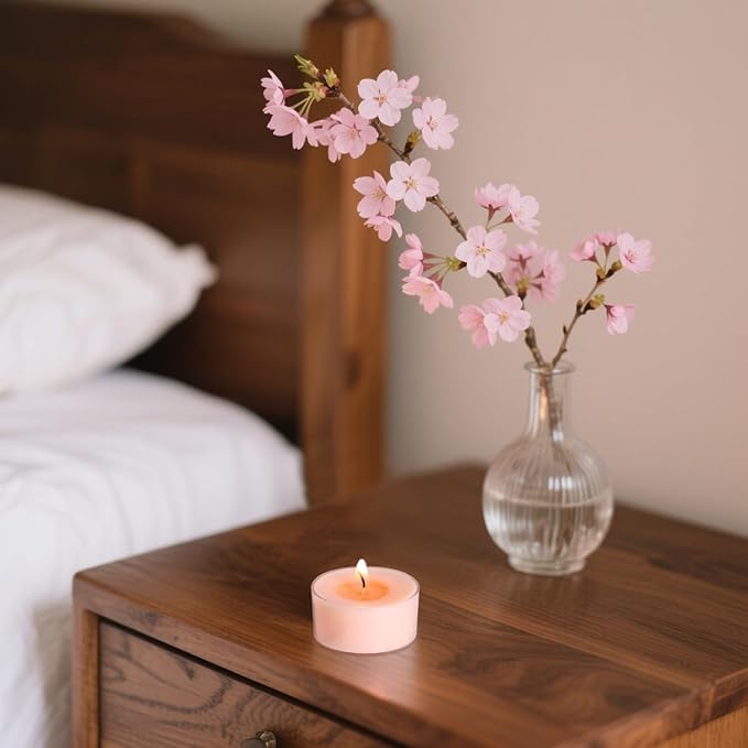 Scented Tea Lights Candles, Sakura Blush, 16 Pack – Soft Pink Scented Tealight Candles– 100% Palm Wax – 6 Hour Burn Time Aromatherapy Tea Light Votive Candle for Spring Decor, Bath, Romance
