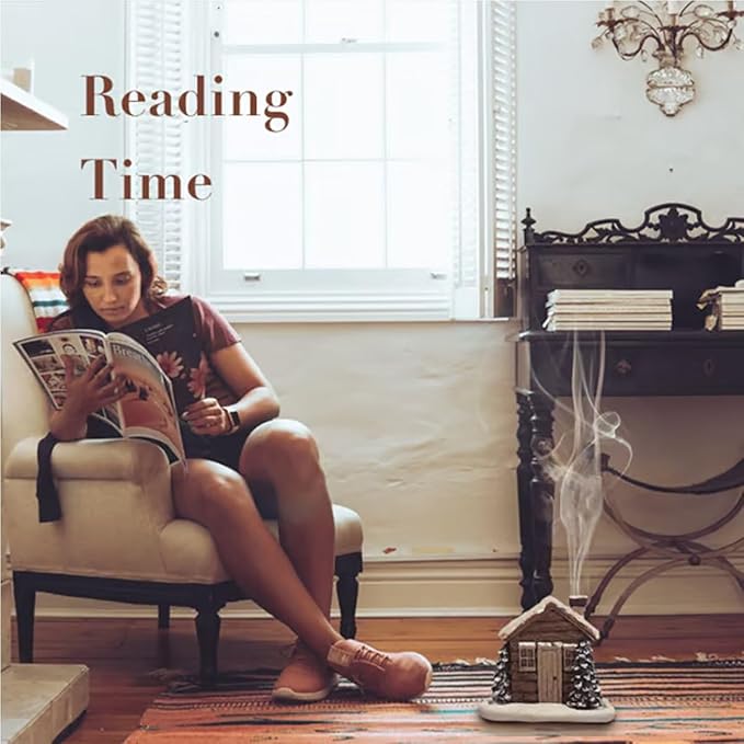 Log Cabin Incense Burner with Smoking Chimney, Resin Christmas Log Cabin Incense Cone Burner, Snowy Winter Rustic Aromatherapy Incenses Holder, Home Tabletop Christmas DecorIncense Burner(1PC)