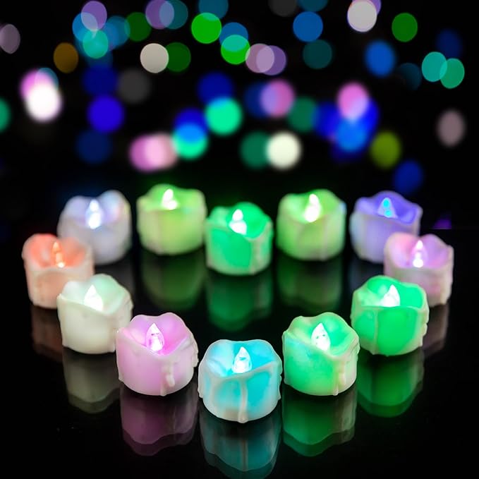 Color Changing Tealight Candles (White Base), 6H Timer (No Remote), Battery Operated Flameless LED Tea Lights, Pack of 12