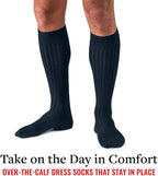 Merino Wool Dress Socks for Men – Over-the-Calf, Ribbed Wool Dress Socks for Size 8-12 – Breathable, Reinforced Heel and Toe