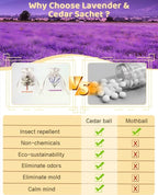 20 Pack Cedar Chips and Natural Dried Lavender Sachets Bags - Stop Clothes Damage, Cedar and Lavendar Home Fragrance Sachets for Drawers and Closets