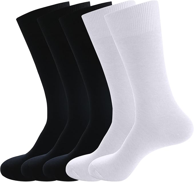 Men's Dress Socks 5 Pairs Mens Cotton Calf Business Formal Socks Soft Breathable Athletic Long Crew Casual Socks
