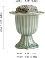 Ceramic Incense Holder with Braze Lid,Incense Cone Burner for Coil Incense,Mediation Gift,Home Decor (Light Green)