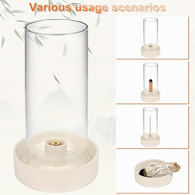 Versatile Incense Burner Holder - Ideal for Incense Sticks, Palo Santo, Sage & More! Elegant Design with Removable Glass Cover to Prevent Ash Fallout