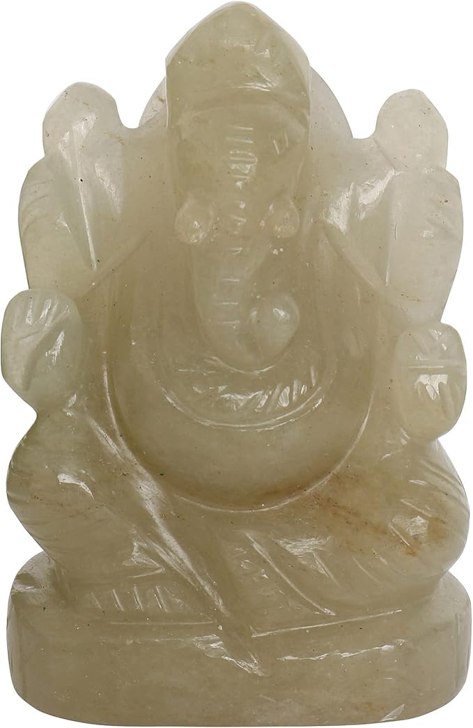 REAL-GEMS Lord Ganesha Figurines Handmade Green Serpentine Gemstone Decorative Statue Modern Home Table Decor Gifts Approximately 1350 Ct.