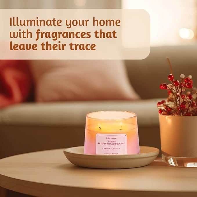 Folkulture Scented Candle | 8.81 Oz - Cherry Blossom Candles for Home Scented | Soy Candle or Non Toxic Candles for Relaxing | Long Lasting Pink Candle for Relaxation Gifts for Women