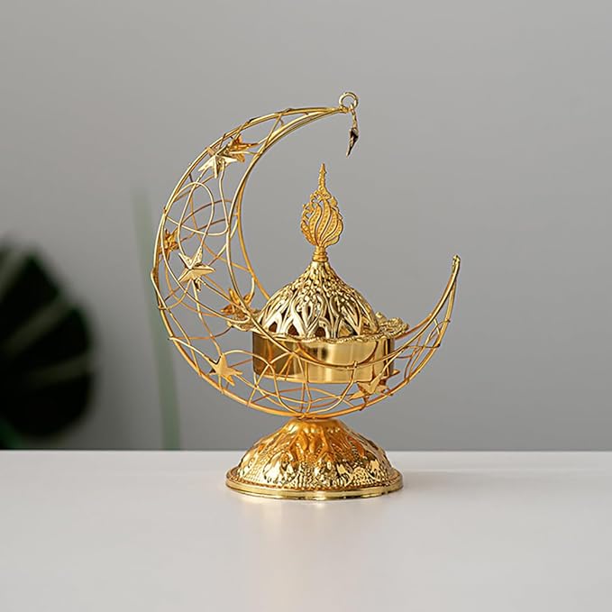 Metal Greek Incense Burner Antique Arabic Incense Censer Pot Metal Candlestick Candle Stand Incense Bowl for Aromatherapy Yoga Spa Home Decor (Gold)