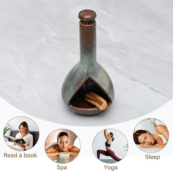 Premium Ceramic Palo Santo Holder & Smudge Bowl-Mini Chiminea| Multi-Purpose Burner for Sage Sticks, Incense Cones, Copal & Candles|Energy Cleansing, Yoga Meditation Accessories|Anxiety Relief