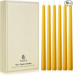 New Burning Formula Unscented Dripless 12-Inch Taper Candles Set of 12 - Lemon, for Wedding, Dinner - Smokeless, Long Burning - Hand Poured, Colored Tall Candlesticks - Limón