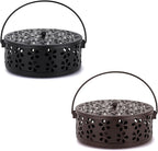 Mosquito Coil Holder 2 Pack Citronella Incense Coil Holder Outdoor Steel Round Mosquito Coil Burner Tray with Handle and Lid (Black/Bronze)